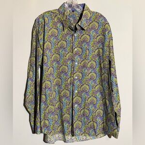 Alan Flusser Green and Blue Paisley Shirt Size XL.